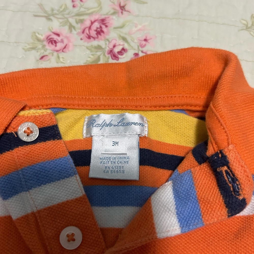 Ralph Lauren orange stripes polo romper size 3 months - Picture 2 of 3